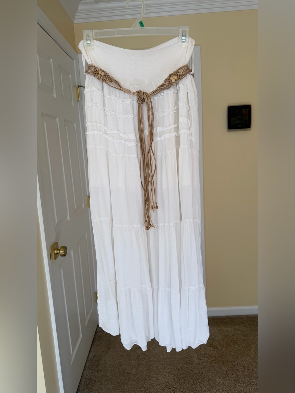 White Tiered Maxi Skirt with Braided Belt